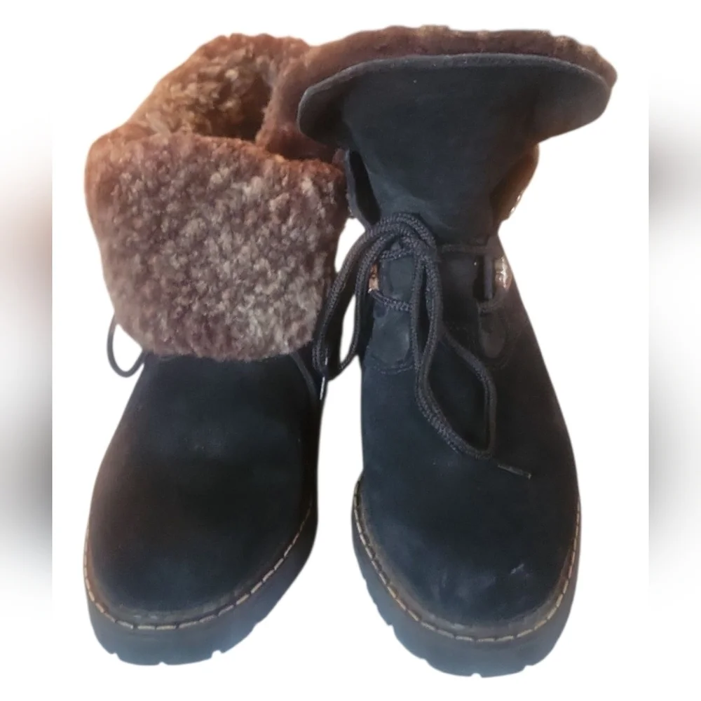 Sorel Women's Black Suede Cuff Over Faux Fur Lined Winter Ankle Bootie Boots 7M